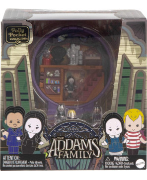 Polly Pocket Collector Playset, The Addams Family Compact with 4 Special Edition Character Dolls and 10 Accessories